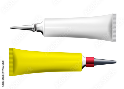 Tube of glue with spout, blank tube with metal nozzle and cap, vector