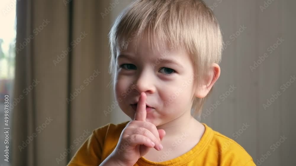 Boy with finger on lips. Child saying hush, gesturing for quiet or shushing indoors over home interior background. Little blonde kid doing silence gesture. Shh. Cute baby has put forefinger to lips. Boy with finger on lips. Child saying hush, gesturing for quiet or shushing indoors over home interior background. Little blonde kid doing silence gesture. Shh. Cute baby has put forefinger to lips.