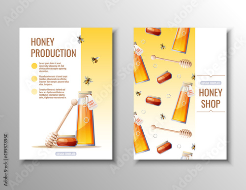 Flyer template with honey products. Honey shop, healthy natural product.Banner, poster, a4 cover for advertising