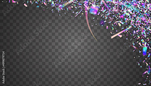 Transparent Effect. Fiesta Foil. Neon Tinsel. Retro Vaporwave Wallpaper. Disco Prism. Violet Metal Confetti. Glamour Art. Iridescent Glare. Purple Transparent Effect