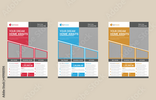 Real Estate Flyer Template, Agency, Agent, Marketing A4 Paper Size. 3 Color Variation CMYK Color. Easy to Customizable. File Format: illustrator Ai Images are not included Free Font Used Roboto
