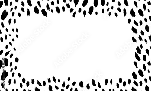 Black and white frame with modern ornament of stylized leopard skin. Squared pattern for poster. Decorative abstract border with animal ornament. Trendy leather skin. Copy space. Vector illustration