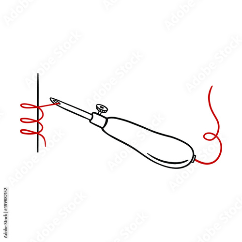 Vector illustration of punch needle. Carpet embroidery tool. hobby, handicraft, handicraft