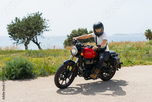 Woman riding a big motorcycle
