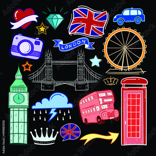 Bild auf Leinwand London city doodles elements collection Hand drawn