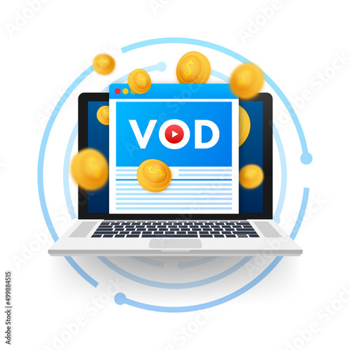 VOD - Video On Demand , Video monetization. Vector stock illustration.