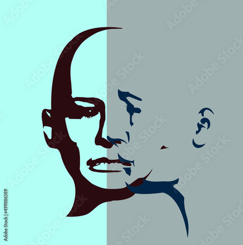 Human head silhouette. Face front view. Elegant silhouette of part of human face. Vector Illustration.