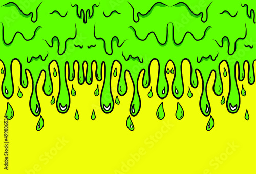 Dripping green and yellow paint vector seamless border.