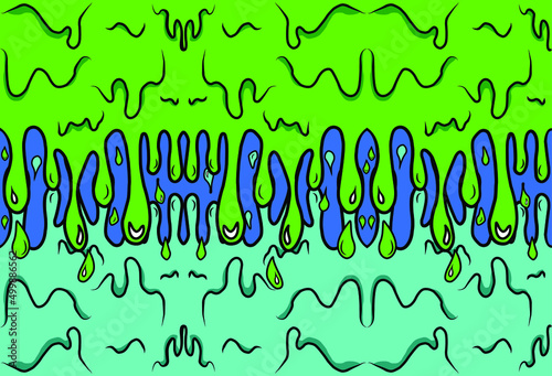 Dripping green and yellow paint vector seamless border.