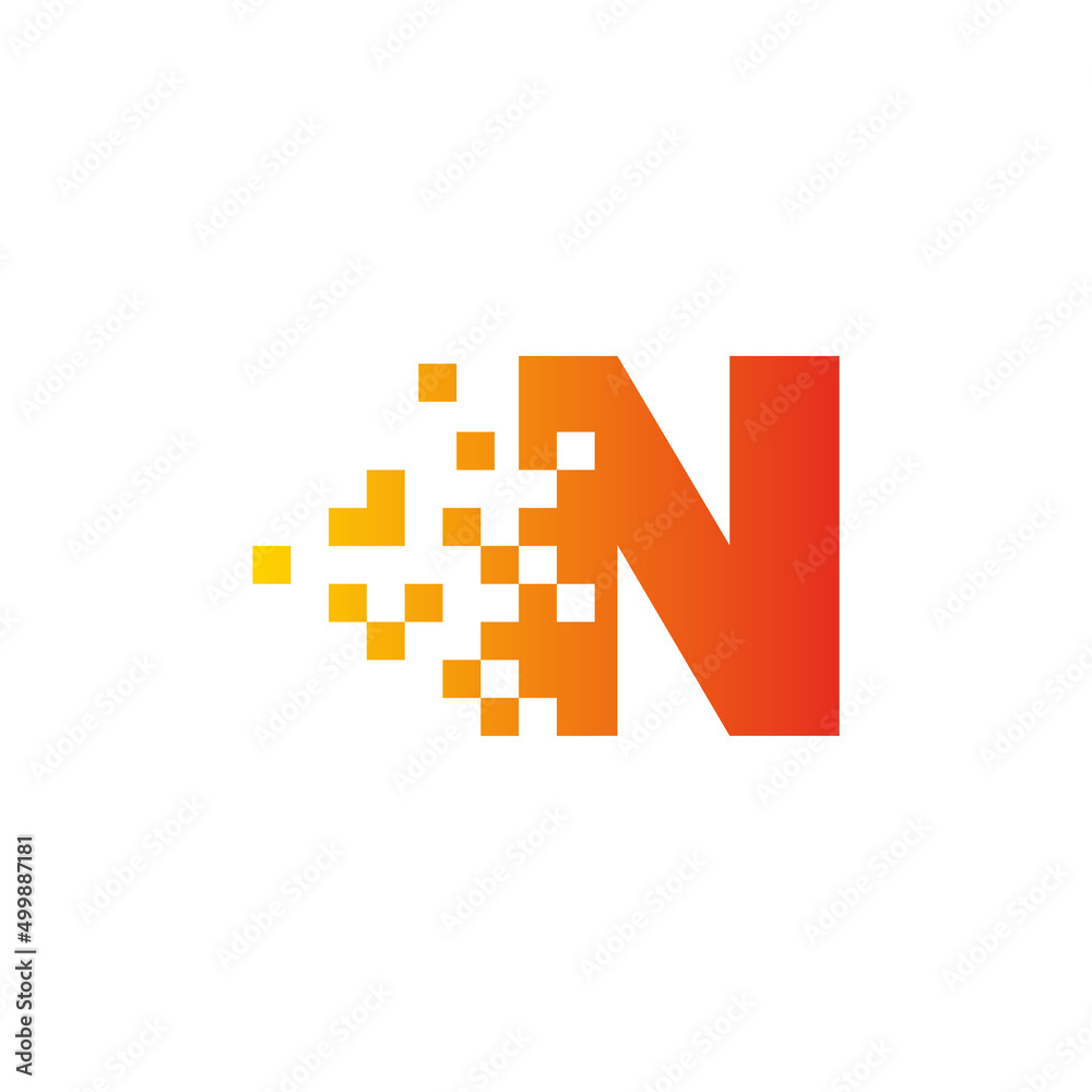 Colorful letter N fast pixel dot logo. Pixel art with the letter N. Integrative pixel movement. Creative scattered technology icon. Modern icon creative ports. Vector logo design. Colorful letter N fast pixel dot logo. Pixel art with the letter N. Integrative pixel movement. Creative scattered technology icon. Modern icon creative ports. Vector logo design.