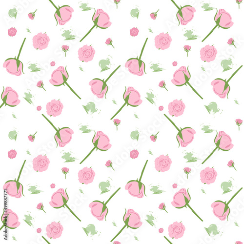 Fondo patrón de rosas color rosa y verde