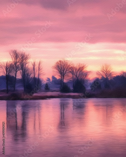 Watercolor and oil painting nature landscape, famous travel and touristic place, outdoor vacation trend print for poster, paper, textile or canvas. Modern fine arts design wallpaper. Wall art drawing