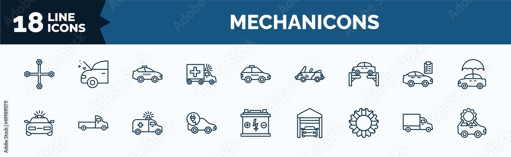 set of mechanicons web icons in outline style. thin line icons such as ...