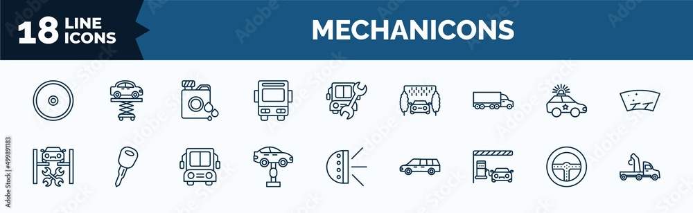 set of mechanicons web icons in outline style. thin line icons such as ...