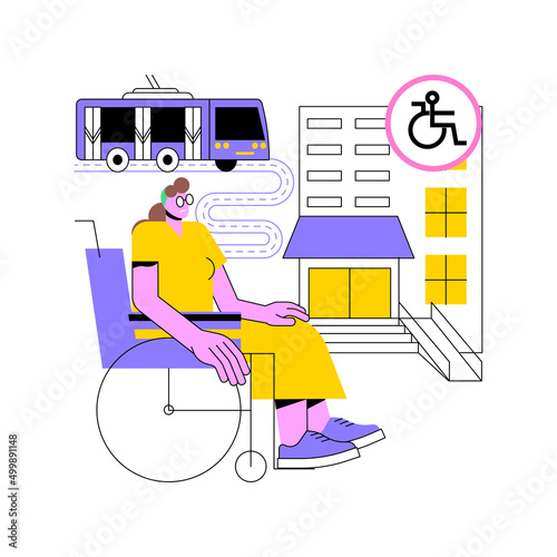 Accessible environment design abstract concept vector illustration. Disability-friendly area, smart city, barrier-free, entryway ramp, braille sign, public place and transport abstract metaphor.