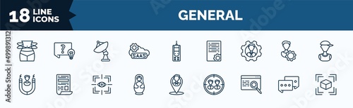 set of general web icons in outline style. thin line icons such as weight loss, saas, on coaching, user attraction, matryoshka, sem, message app, model preparation vector.
