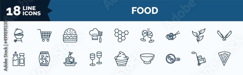 set of food web icons in outline style. thin line icons such as cooking on the, chef cooking on stove, sushi dish, condiments, stemware, fried eggs, mover, goiabinha vector.