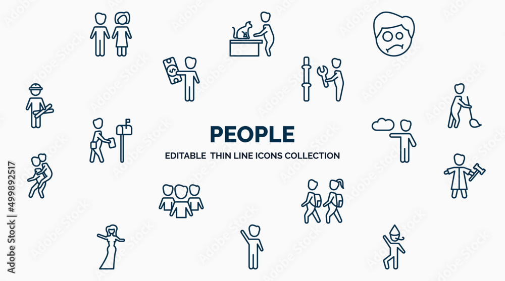 concept of people web icons in outline style. thin line icons such as woman and man partners, confused smile, plumber working, sweeper working, weathercaster, judge with hammer, children in school, concept of people web icons in outline style. thin line icons such as woman and man partners, confused smile, plumber working, sweeper working, weathercaster, judge with hammer, children in school,