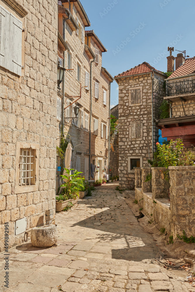 beautiful narrow streets in Montenegro with rocky houses