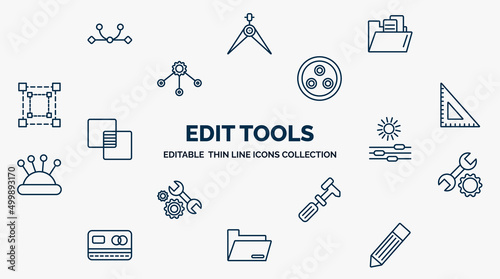concept of edit tools web icons in outline style. thin line icons such as curvature, file folder, quark, school triangle, lightness, repair tool, cobbler, folders, pen edit vector.