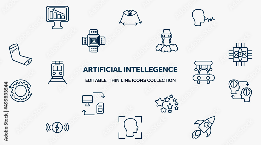 concept of artificial intellegence web icons in outline style. thin ...