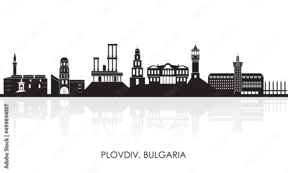 Silhouette Skyline panorama of city of Plovdiv, Bulgaria - vector illustration