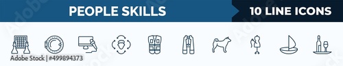 set of 10 people skills web icons in outline style. thin line icons such as chessplayer, boat porthole, tv correspondent, sensitivity, safety vesty, big binoculars, dog breeder, round sailboat