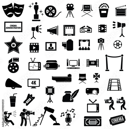 Movies vector illustration icon set. Included the icons as camera, film, awards, entertainment, popcorn, 3d and more.