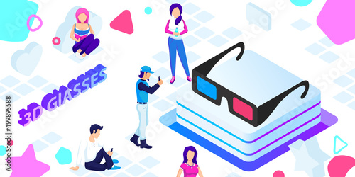3d glasses isometric design icon. Vector web illustration. 3d colorful concept