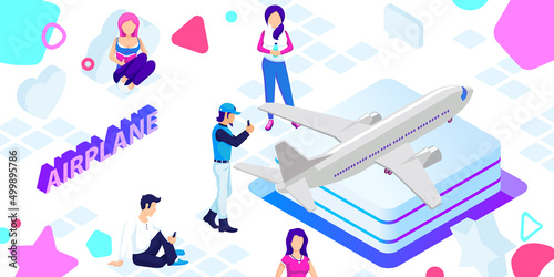 Airplane isometric design icon. Vector web illustration. 3d colorful concept