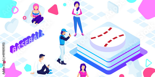 Baseball isometric design icon. Vector web illustration. 3d colorful concept