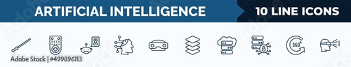 set of 10 artificial intelligence web icons in outline style. thin line icons such as ar wand, remote control, geolocation, availability, stereoscope, layers, storage, 360 degree vector