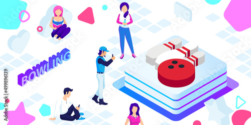 Bowling isometric design icon. Vector web illustration. 3d colorful concept