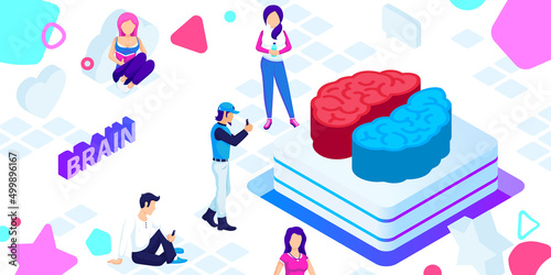 Brain isometric design icon. Vector web illustration. 3d colorful concept
