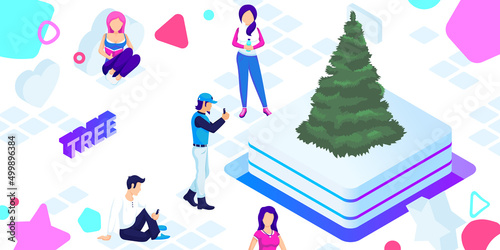 Tree isometric design icon. Vector web illustration. 3d colorful concept