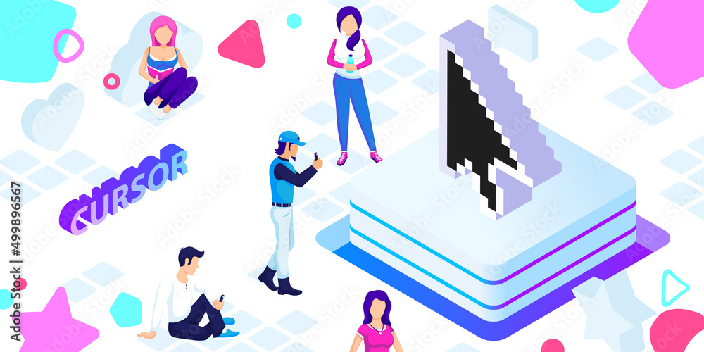 Cursor isometric design icon. Vector web illustration. 3d colorful concept Cursor isometric design icon. Vector web illustration. 3d colorful concept