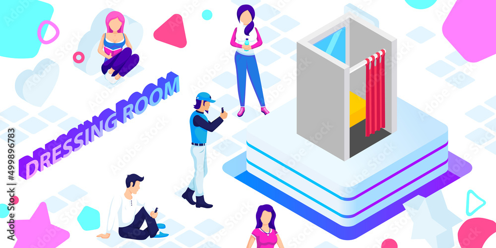 Dressing room isometric design icon. Vector web illustration. 3d colorful concept