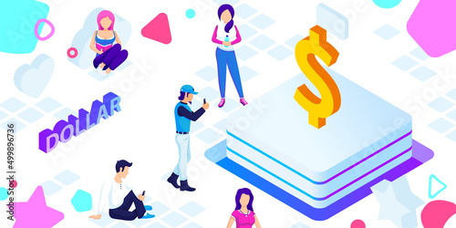 Dollar isometric design icon. Vector web illustration. 3d colorful concept © Petr