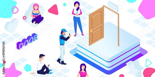 Door isometric design icon. Vector web illustration. 3d colorful concept