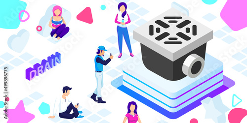 Drain isometric design icon. Vector web illustration. 3d colorful concept