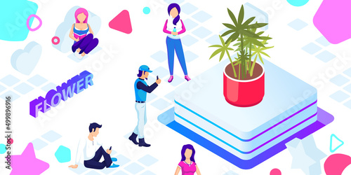 Flower isometric design icon. Vector web illustration. 3d colorful concept