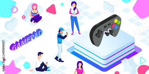 Gamepad isometric design icon. Vector web illustration. 3d colorful concept