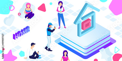 Home isometric design icon. Vector web illustration. 3d colorful concept
