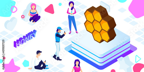 Honey isometric design icon. Vector web illustration. 3d colorful concept