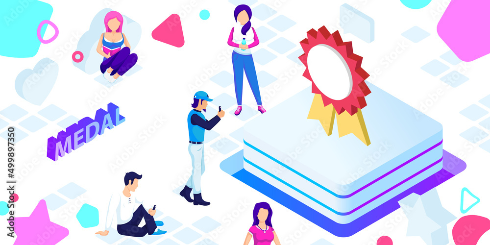 Medal isometric design icon. Vector web illustration. 3d colorful concept Medal isometric design icon. Vector web illustration. 3d colorful concept