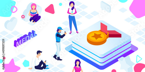 Medal isometric design icon. Vector web illustration. 3d colorful concept
