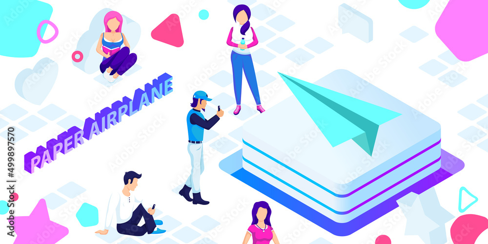 Paper airplane isometric design icon. Vector web illustration. 3d colorful concept Paper airplane isometric design icon. Vector web illustration. 3d colorful concept