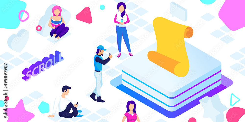 Fototapeta premium Scroll isometric design icon. Vector web illustration. 3d colorful concept