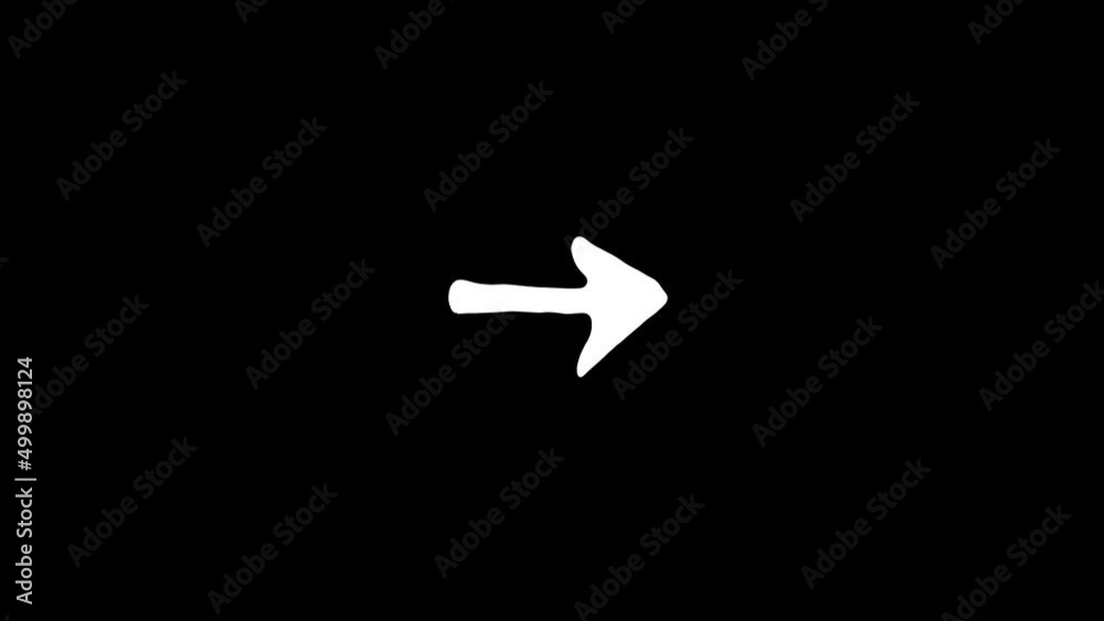 Hand-drawn cartoon arrows. 8 arrow options animated in 2d with a black outline and white fill. Transparent background and alpha channel