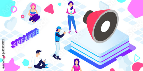 Speaker isometric design icon. Vector web illustration. 3d colorful concept